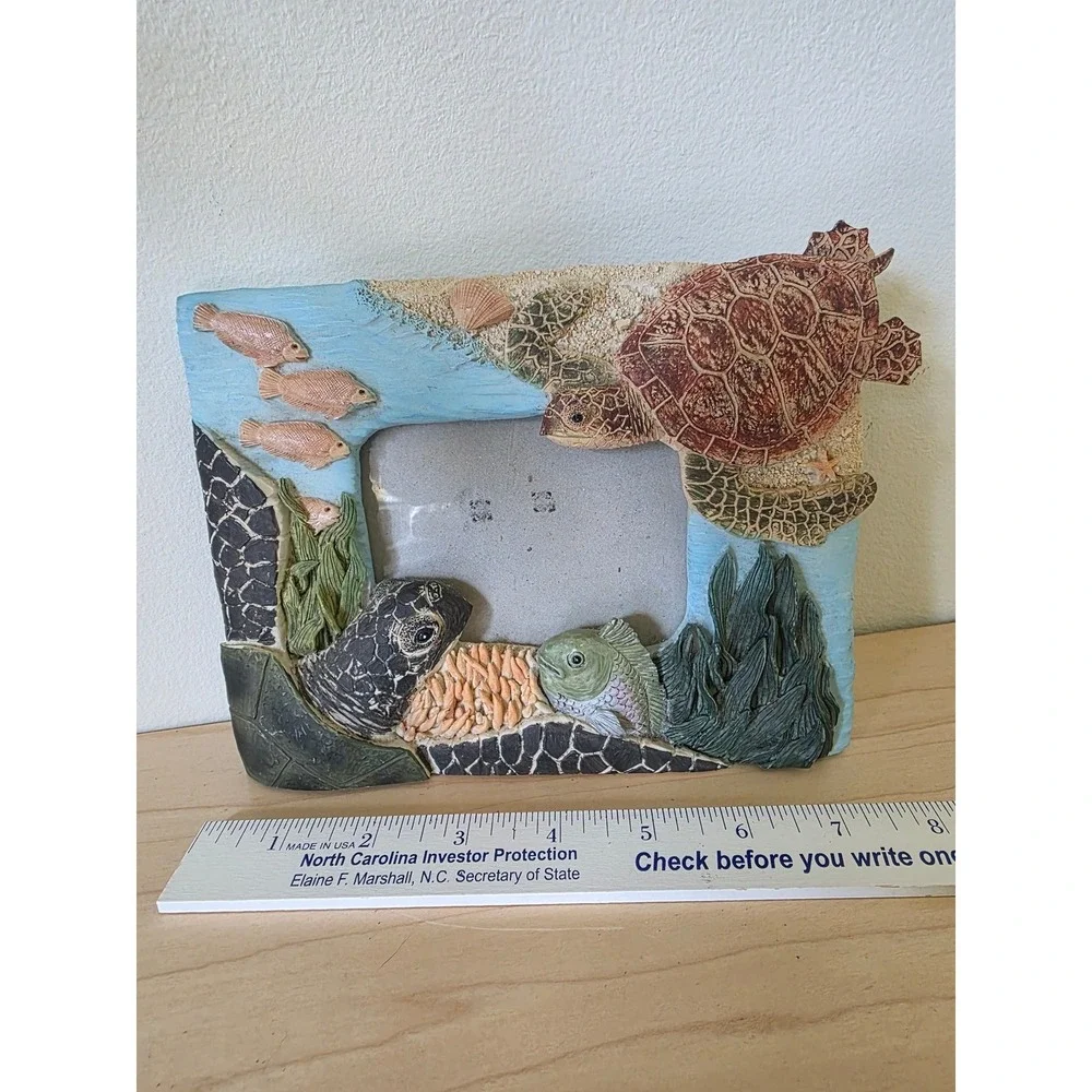 Sea Turtle Ocean Life 3D Resin Picture Frame 3.5x5 Coastal Beach Decor Blue